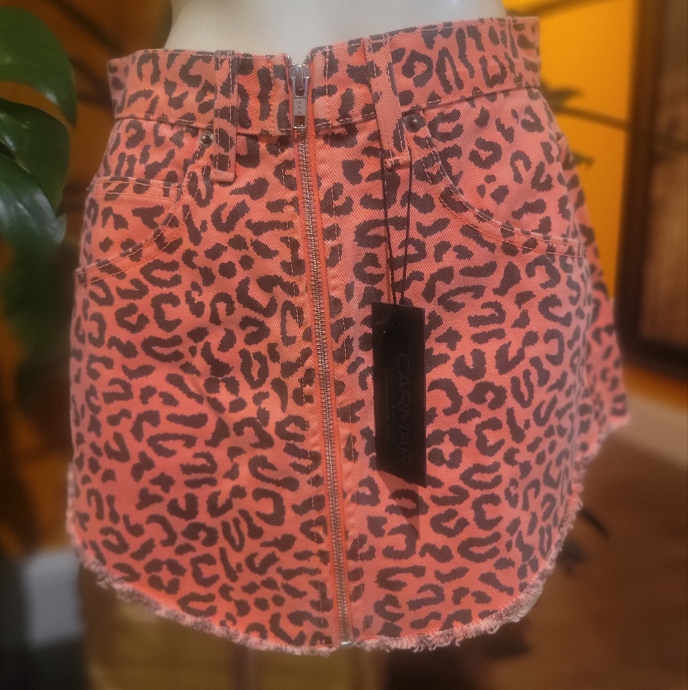 Carmar Coral Denim Leopard Print Skirt